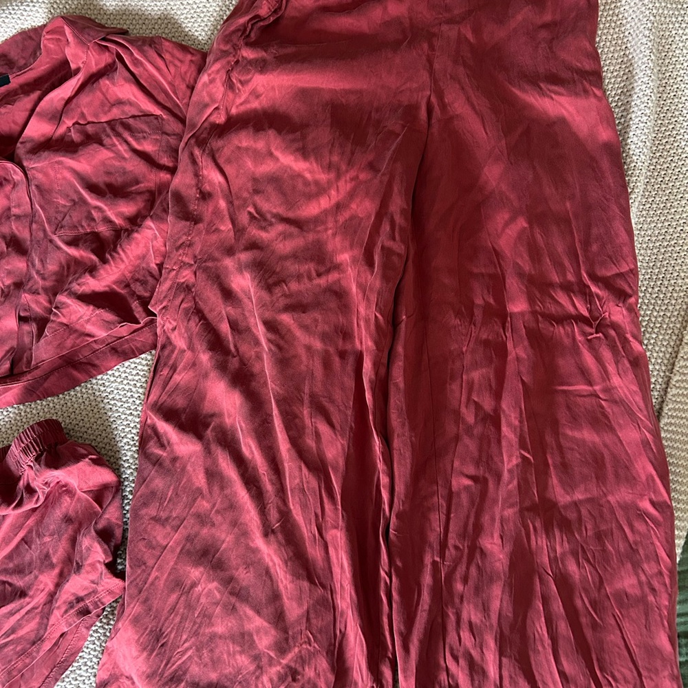 Quince Women's Red Pajama 3 Piece Set - pants, shorts, button shirt